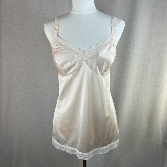 VTG Jenelle Womens Satin Babydoll Cami Size XL Lace Trim Coquette Pink Feminine - Picture 2 of 11